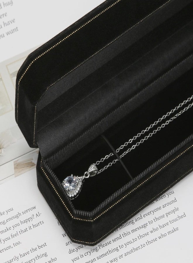 KUKUVR Velvet Necklace Pendant Gift Box, Premium Jewellry Bracelet Long Chain Holder Display Case for Wedding Engagement Birthday Anniversary Ceremony for Women (Black) - Image 3
