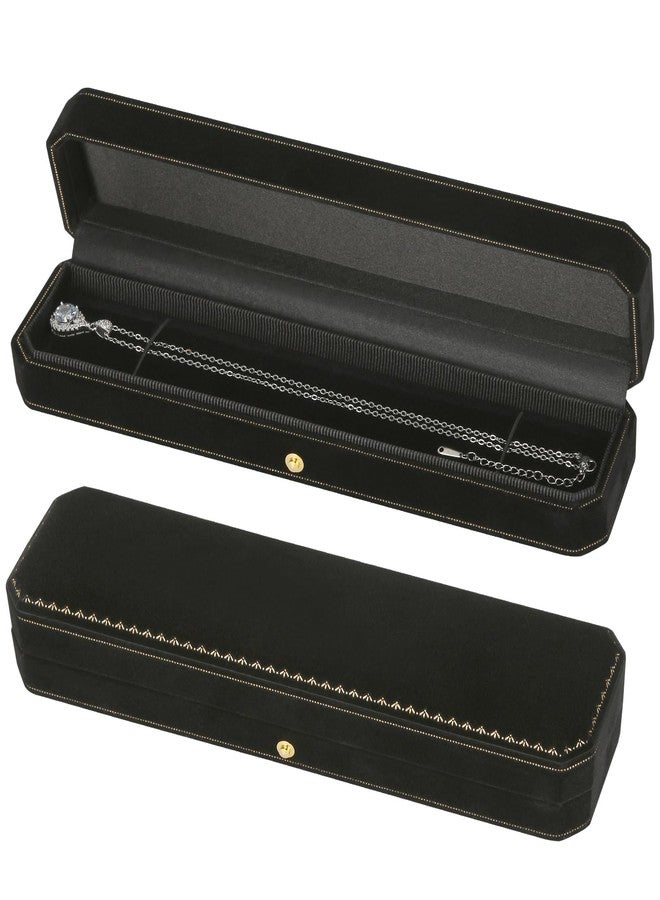 KUKUVR Velvet Necklace Pendant Gift Box, Premium Jewellry Bracelet Long Chain Holder Display Case for Wedding Engagement Birthday Anniversary Ceremony for Women (Black) - Image 1