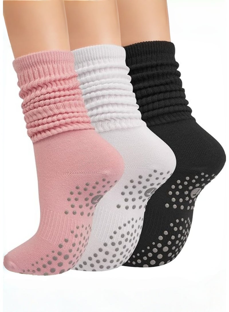 JoyousSto 3 Pairs Grip Pilates Socks for Women, Non-Slip Yoga Slouch Socks for Barre, Comfortable Slipper Socks for Hospital, Workout, Ideal for Exercise, Fitness, and Relaxation - Image 1
