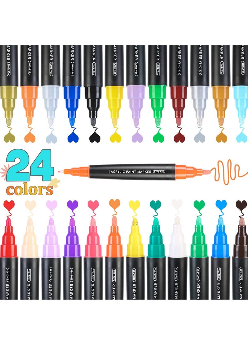 Generic 24 Colors Dual Tip Acrylic Paint Pens Markers, Premium Acrylic Paint Pens for Rock Painting, Wood, Ceramic, Fabric, Canvas, Metal, Glass, Mugs, Scrapbooking Supplies, DIY Crafts Making Art Supplies  - Image 5