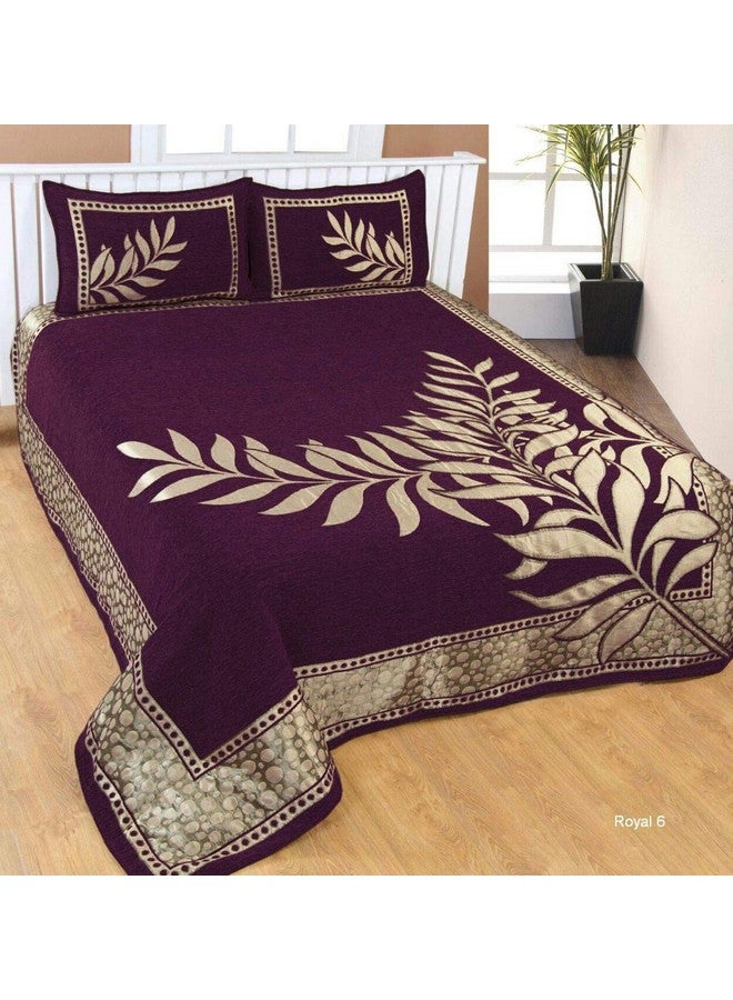FRESH FROM LOOM شراشف سرير ثقيلة من قماش الشينيل المخملي 500 TC بحجم كينغ مزدوج - 90 x 100 بوصة باللون الأرجواني مع 2 غطاء وسادة - Image 2