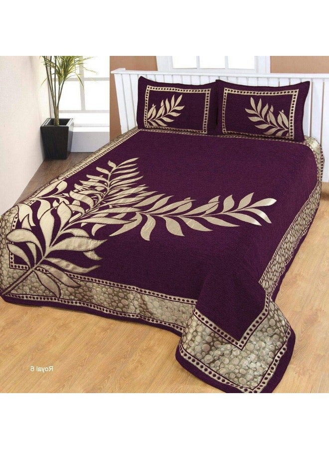 FRESH FROM LOOM شراشف سرير ثقيلة من قماش الشينيل المخملي 500 TC بحجم كينغ مزدوج - 90 x 100 بوصة باللون الأرجواني مع 2 غطاء وسادة - Image 1