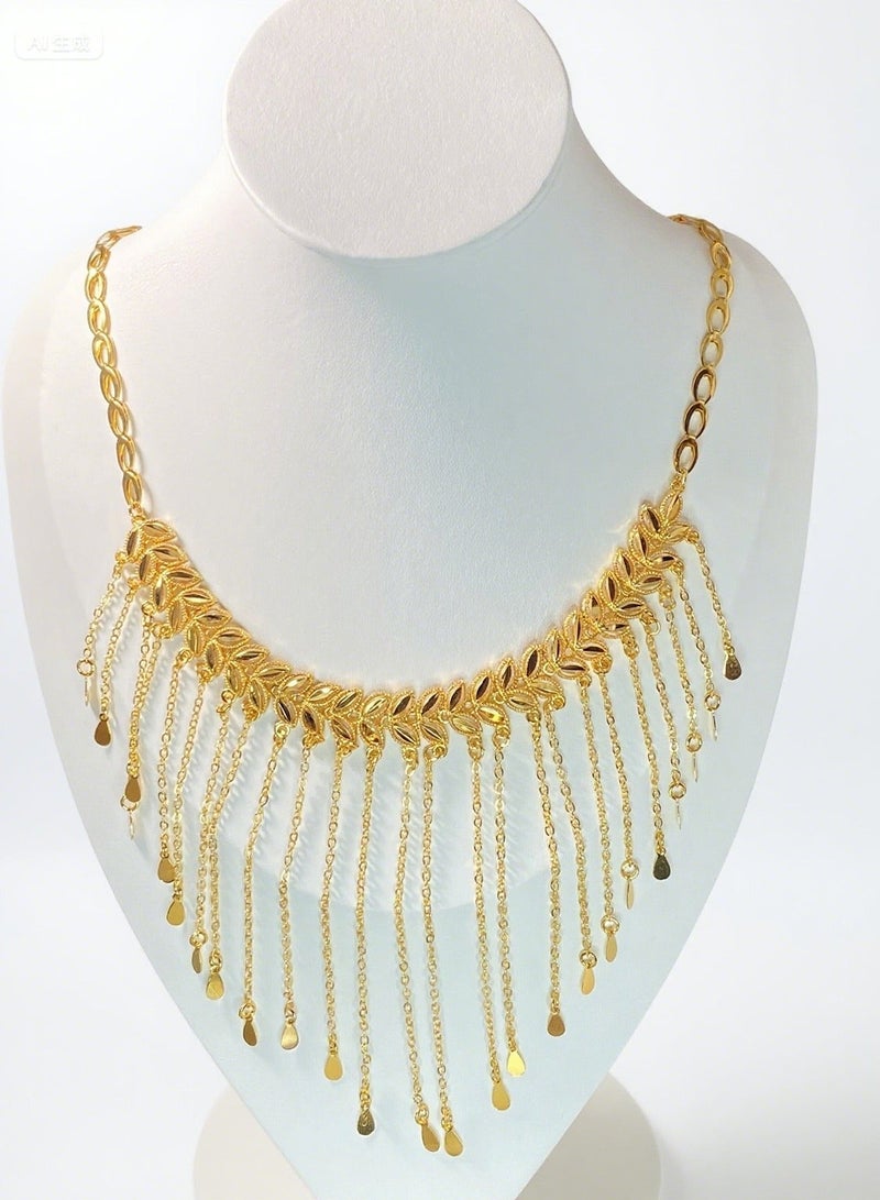 Fashionable women's 22K gold-plated tassel pendant necklace versatile wedding party jewelry - Image 1