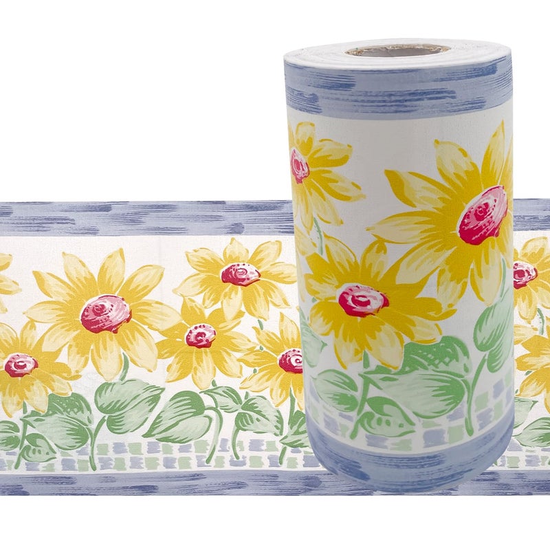 Yifasy Floral Wallpaper Border Self Adhesive PVC Tiles Sticker Roll Removable Bathroom Kitchen Wall Decoration Sunflower