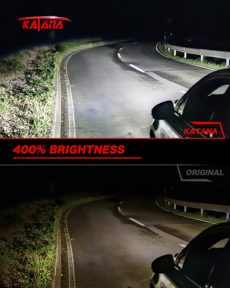 Katana 9007/HB5 Bulbs, 6500K White 400% Brightness High/Low Beam Plug and Play Mini Size Fog Light Bulb of 2 - Image 2