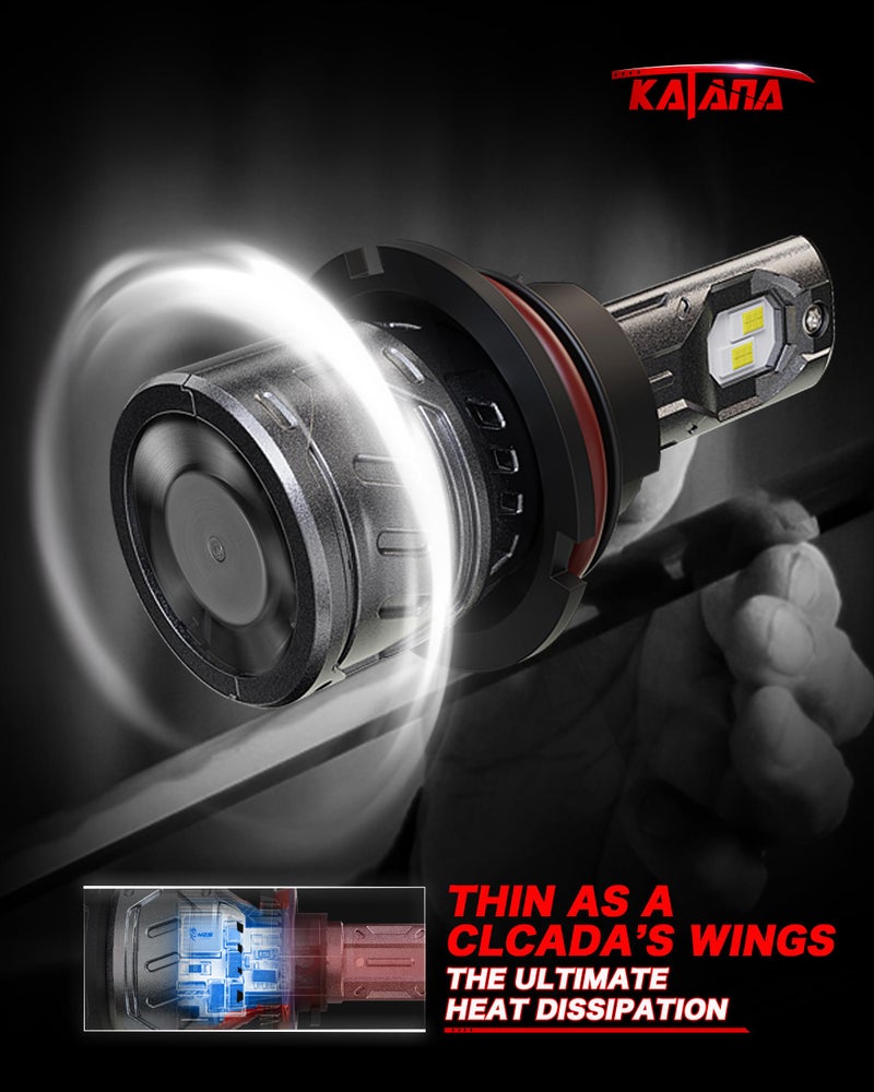 Katana 9007/HB5 Bulbs, 6500K White 400% Brightness High/Low Beam Plug and Play Mini Size Fog Light Bulb of 2 - Image 5