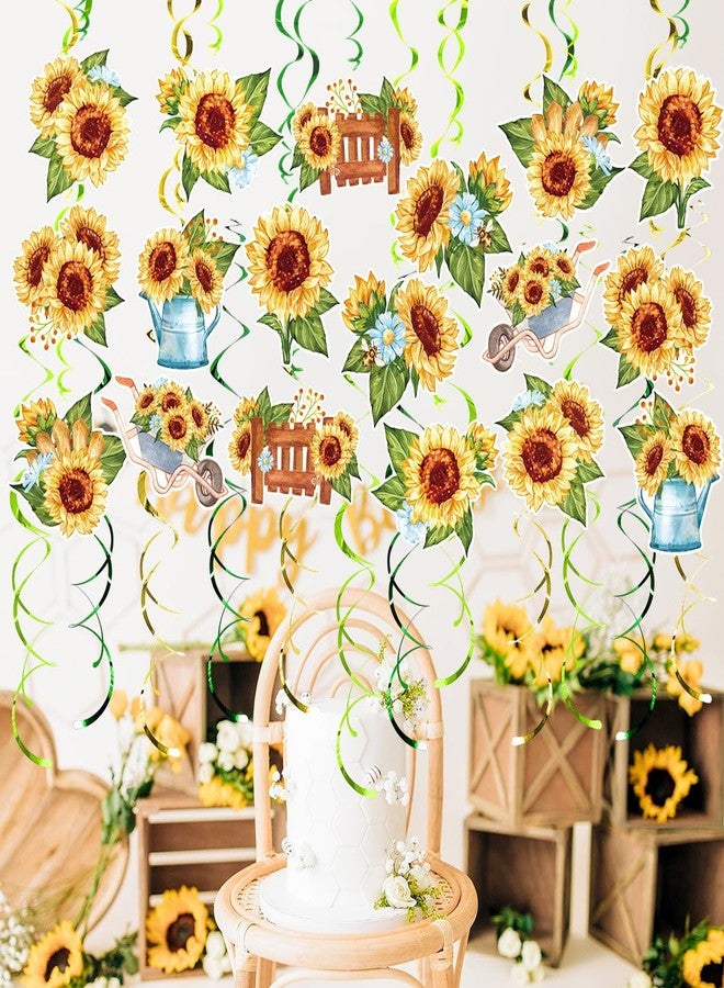 Kinyanco 30CT Sunflower Hanging Swirls Decorations Spring Summer Sun Flower Foil Swirls Sunflowers Ceiling Streamers for Birthday Baby Shower Bedroom Classroom Decor - Image 3