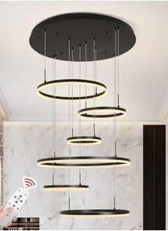 YATAI LIGHTING Modern Chandelier, Dimmable 6 Rings Chandelier Light Fixture Luxury Big LED Chandelier for High Ceiling Living Room Foyer,Contemporary Acrylic Modern LED Light Fixtures with Remote Controller  - Image 1