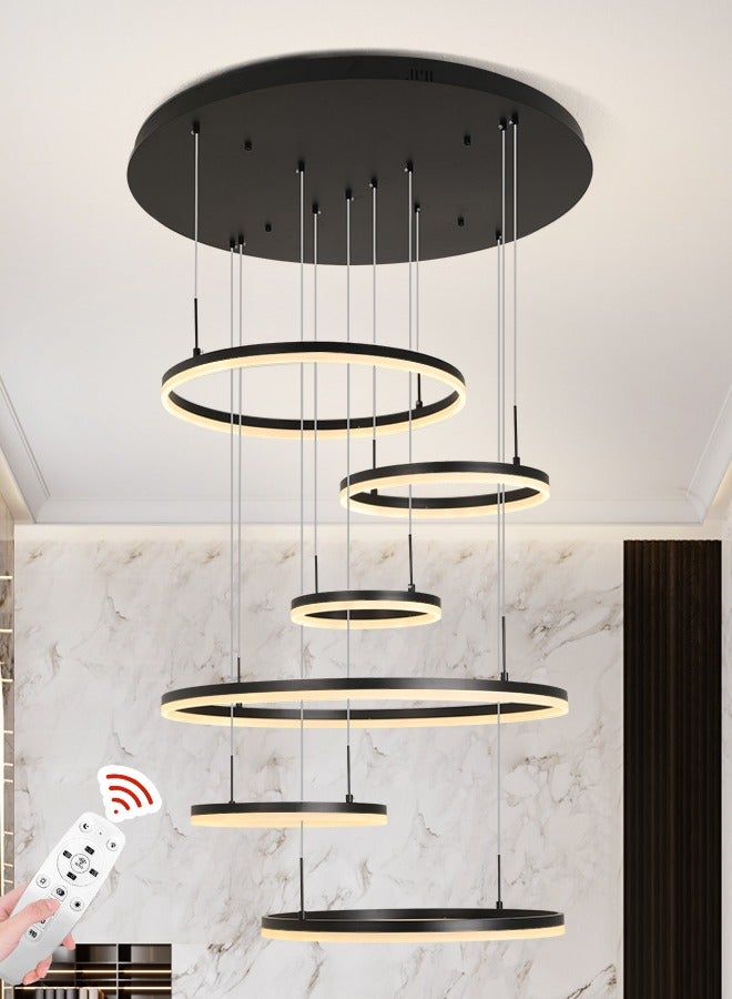 YATAI LIGHTING Modern Chandelier, Dimmable 6 Rings Chandelier Light Fixture Luxury Big LED Chandelier for High Ceiling Living Room Foyer,Contemporary Acrylic Modern LED Light Fixtures with Remote Controller  - Image 1