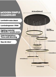 YATAI LIGHTING Modern Chandelier, Dimmable 6 Rings Chandelier Light Fixture Luxury Big LED Chandelier for High Ceiling Living Room Foyer,Contemporary Acrylic Modern LED Light Fixtures with Remote Controller  - Image 2