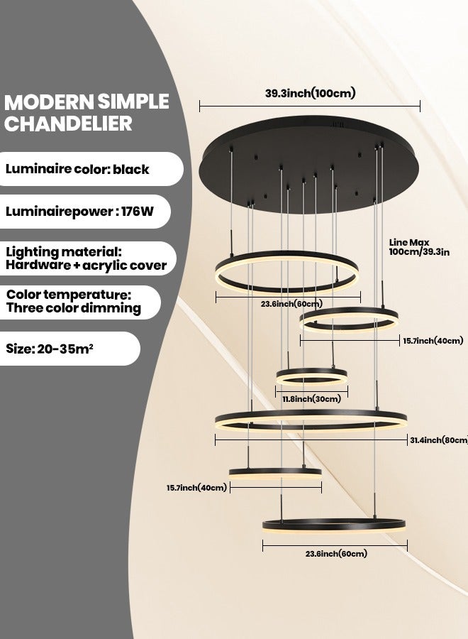 YATAI LIGHTING Modern Chandelier, Dimmable 6 Rings Chandelier Light Fixture Luxury Big LED Chandelier for High Ceiling Living Room Foyer,Contemporary Acrylic Modern LED Light Fixtures with Remote Controller  - Image 2