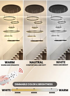 YATAI LIGHTING Modern Chandelier, Dimmable 6 Rings Chandelier Light Fixture Luxury Big LED Chandelier for High Ceiling Living Room Foyer,Contemporary Acrylic Modern LED Light Fixtures with Remote Controller  - Image 3