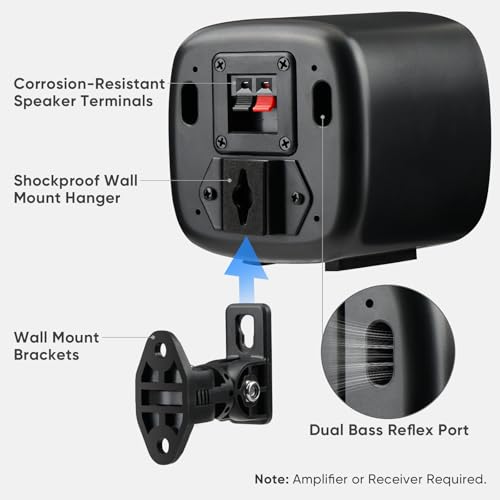 Saiyin Passive Bookshelf Speakers for Home Theater Surround Sound System, Stereo Speaker with Waterproof and Wall-mounting Kit, Needs Amplifier or Receiver to Operate, One Pair - Image 3
