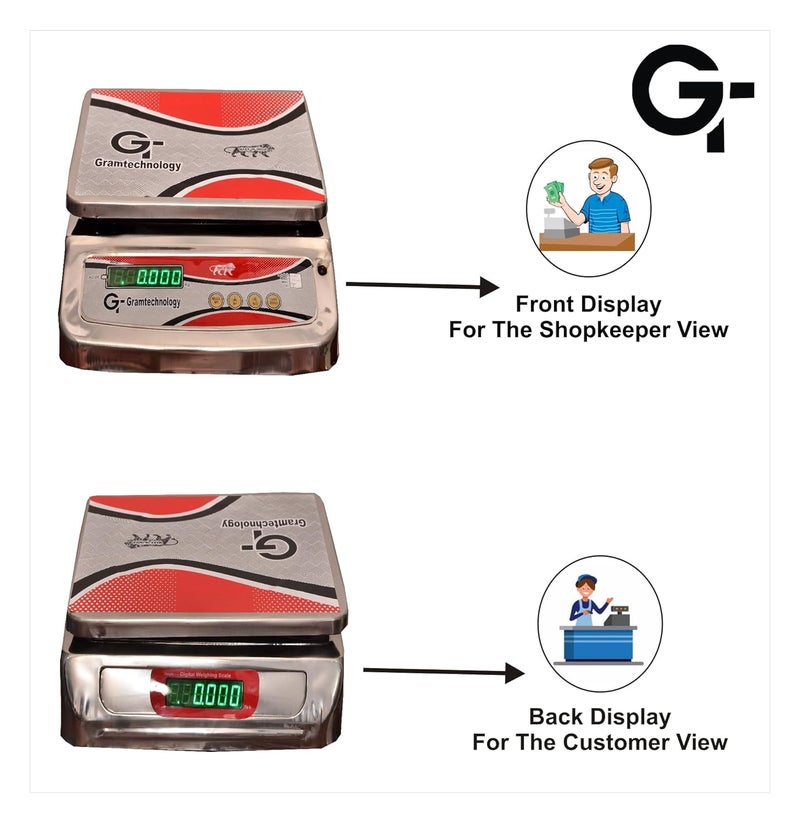 GRAMTECHNOLOGY Weighing Scale 50Kg X 2 Gram Ss Weight Machine For Shop,Fruit Shop, Grocery Shore, Factory And Much More 30Kg + 20Kg (FB), Silver - Image 3
