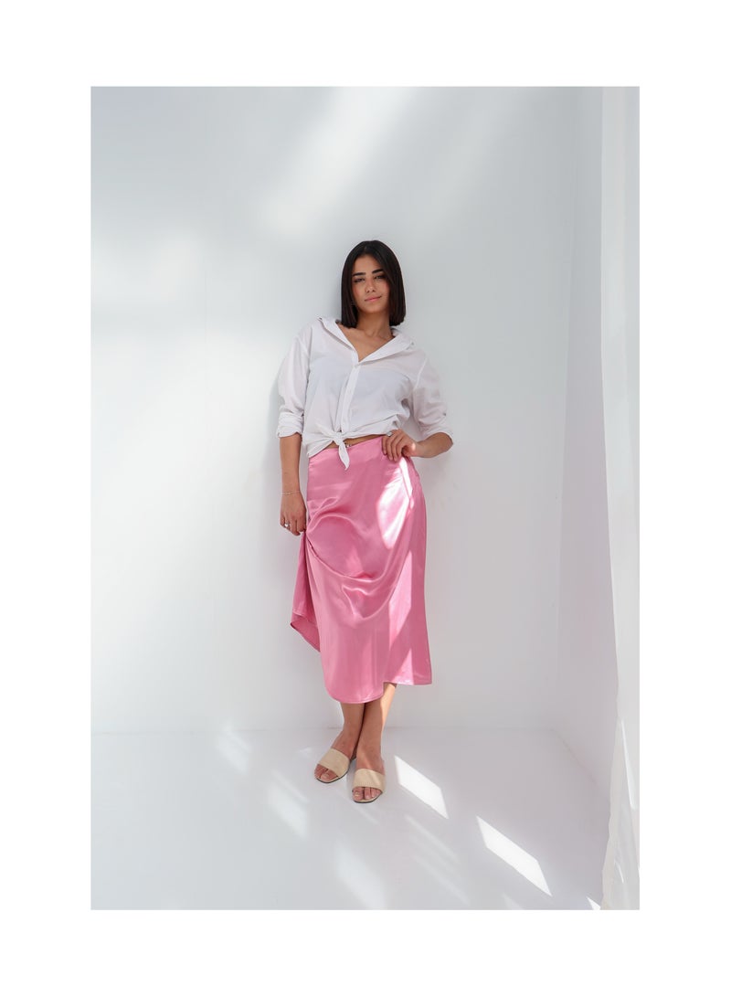 Pavo Pink Satin Skirt - Image 2