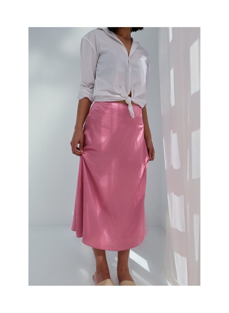 Pavo Pink Satin Skirt - Image 3