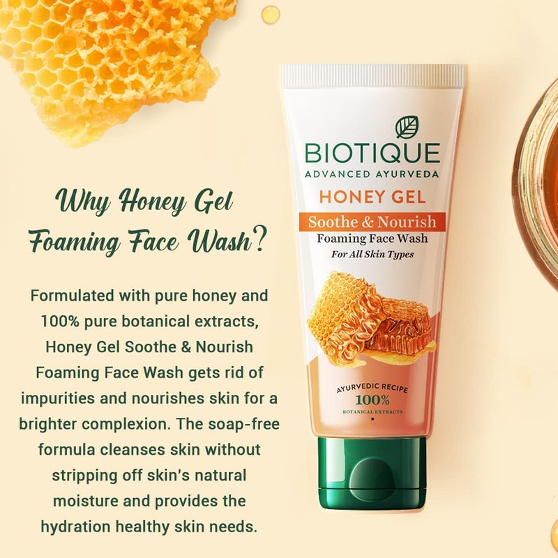 Biotique Bio Honey Gel Hydrating Face Wash For All Skin Types, 100 Ml 3.38 fl. Oz. I Enriched with Honey Powerful Cleanser, Boosts Skin Tone - Image 2