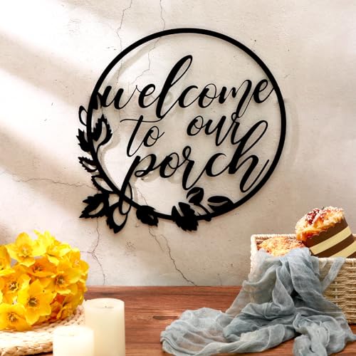 Hotop Welcome to Our Porch Metal Sign Black 118 Inch Wall Hanging Decor for Kitchen Farmhouse Home Office Wall Outdoor Decoration Supplies