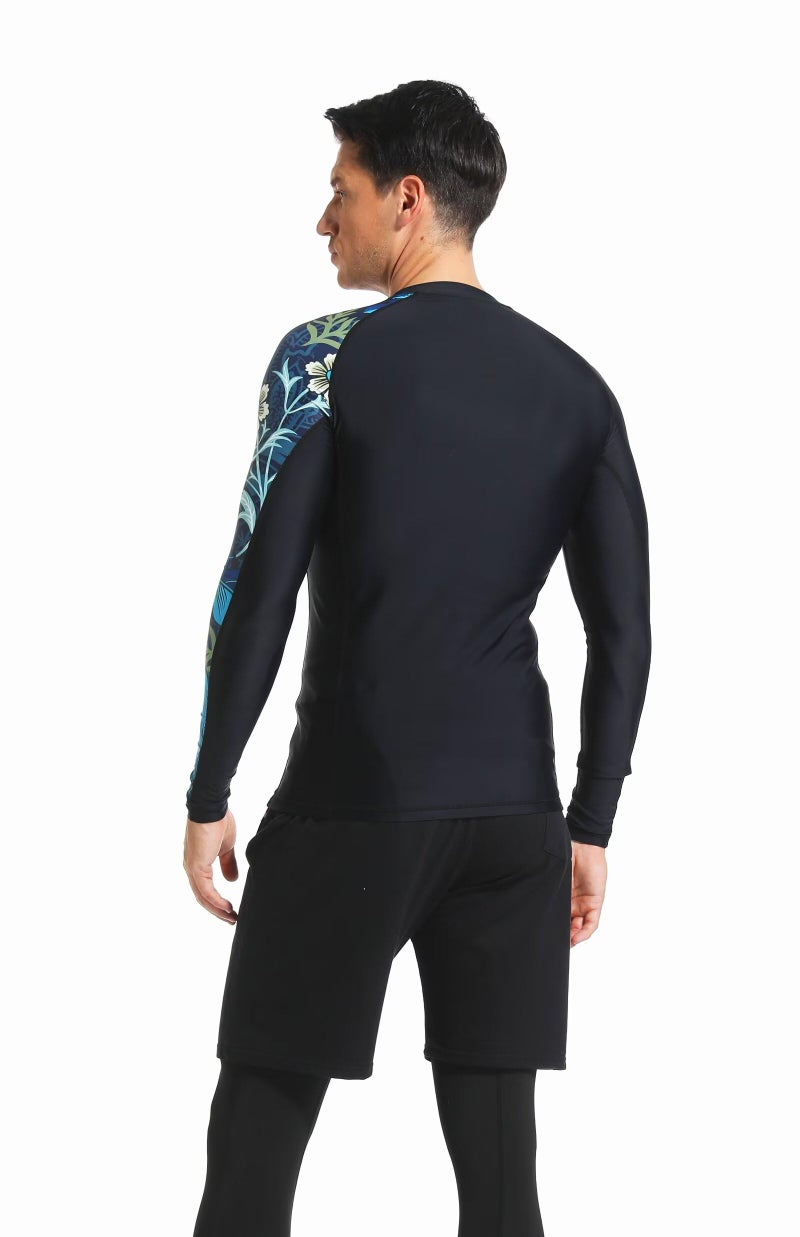 USKOY Men's Rash Guard Long Sleeve UPF 50+ Sun Protection Quick Dry Swim Shirt with Compression Fit for BJJ, Surfing & Gym Training Parlous Flower Medium - Image 2