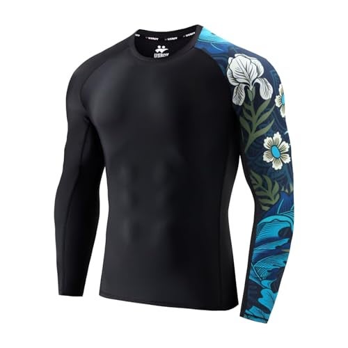 USKOY Men's Rash Guard Long Sleeve UPF 50+ Sun Protection Quick Dry Swim Shirt with Compression Fit for BJJ, Surfing & Gym Training Parlous Flower Medium - Image 1