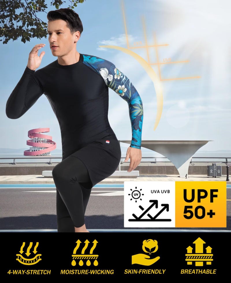 USKOY Men's Rash Guard Long Sleeve UPF 50+ Sun Protection Quick Dry Swim Shirt with Compression Fit for BJJ, Surfing & Gym Training Parlous Flower Medium - Image 4