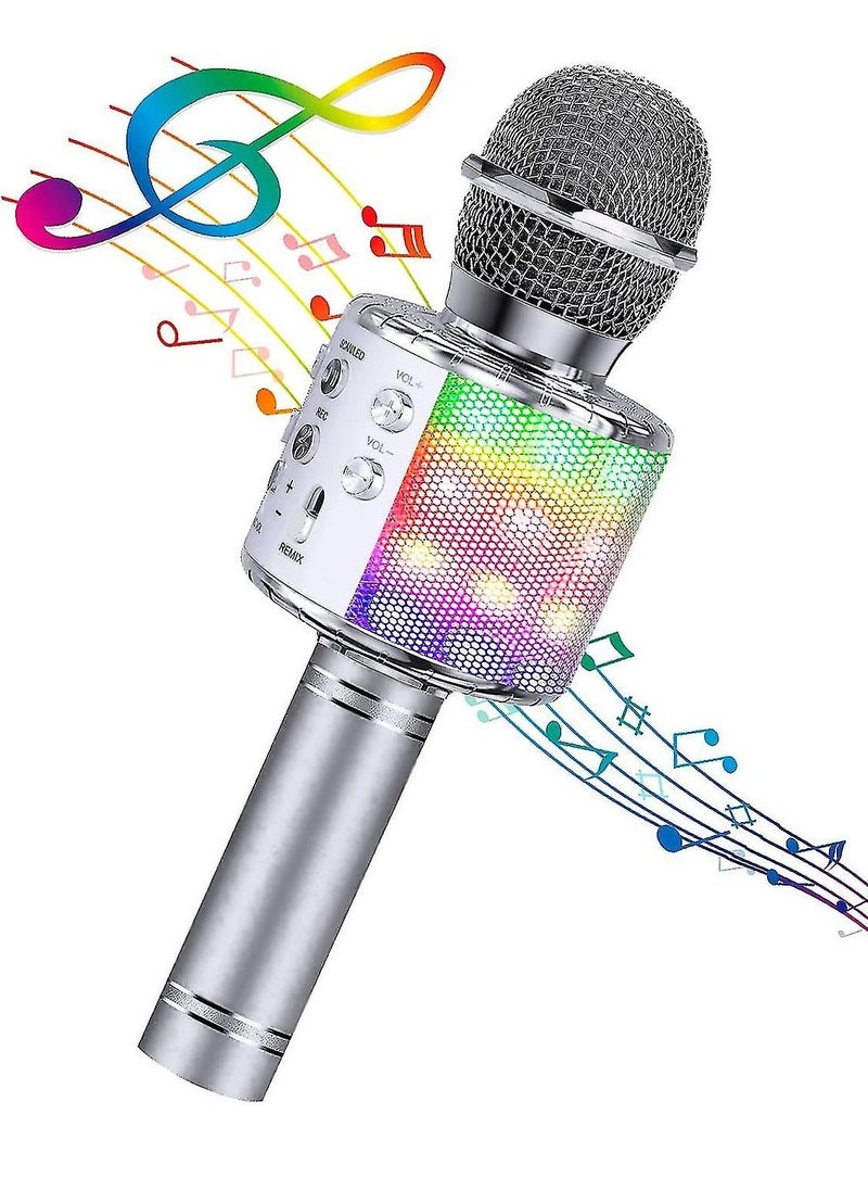 BSNL - 858L Portable Handheld Wireless Karaoke Microphone Bluetooth Speaker With Disco Lights Silver - Image 1