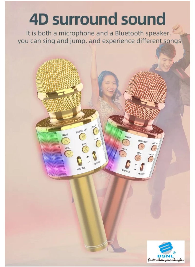 BSNL - 858L Portable Handheld Wireless Karaoke Microphone Bluetooth Speaker With Disco Lights Silver - Image 1