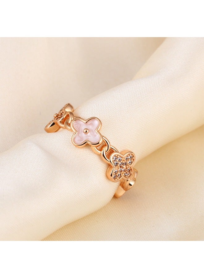 بيوند خاتم أربع أوراق البرسيم، خاتم روبي تيتانيوم مضاد للبهتان مطلي بالذهب عيار 14 قيراط، خاتم فاخر للنساء والرجال (ذهبي) - Image 2