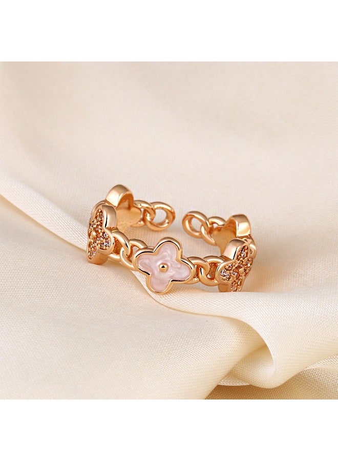 بيوند خاتم أربع أوراق البرسيم، خاتم روبي تيتانيوم مضاد للبهتان مطلي بالذهب عيار 14 قيراط، خاتم فاخر للنساء والرجال (ذهبي) - Image 1