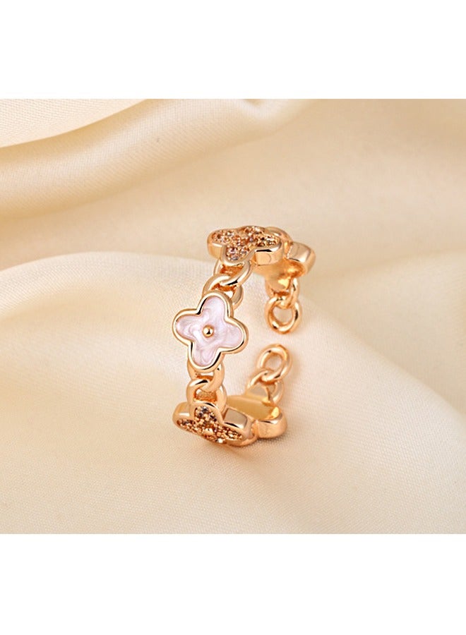 بيوند خاتم أربع أوراق البرسيم، خاتم روبي تيتانيوم مضاد للبهتان مطلي بالذهب عيار 14 قيراط، خاتم فاخر للنساء والرجال (ذهبي) - Image 5