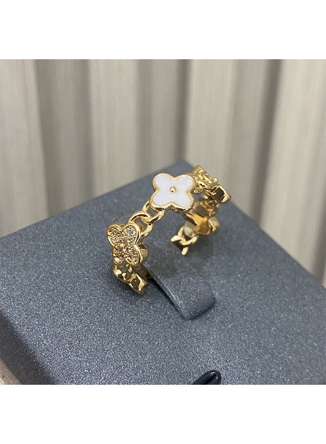 بيوند خاتم أربع أوراق البرسيم، خاتم روبي تيتانيوم مضاد للبهتان مطلي بالذهب عيار 14 قيراط، خاتم فاخر للنساء والرجال (ذهبي) - Image 3