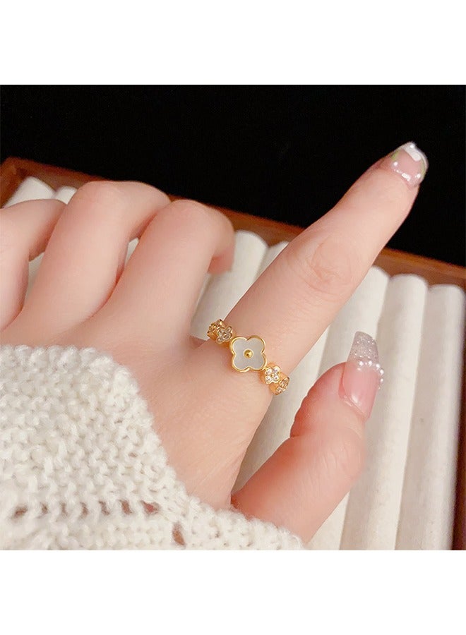 بيوند خاتم أربع أوراق البرسيم، خاتم روبي تيتانيوم مضاد للبهتان مطلي بالذهب عيار 14 قيراط، خاتم فاخر للنساء والرجال (ذهبي) - Image 4