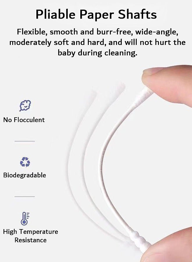 FIRSTAR 200 Pcs Baby Cotton Swabs, Double-ended Paper Cotton Buds with Ear Scoop and Spiral, for Personal Care and Cleaning - Image 2