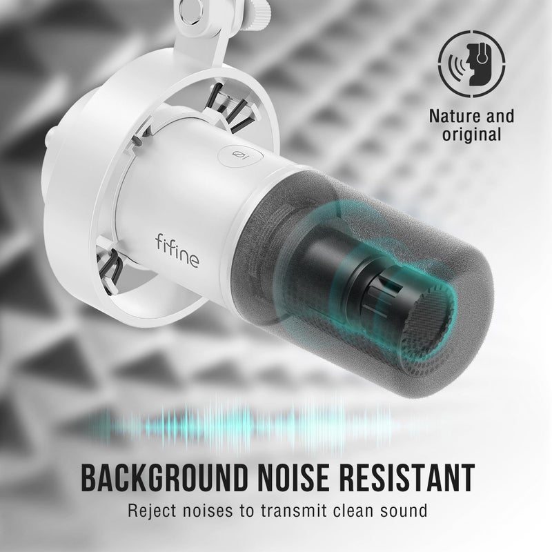 FIFINE Podcast XLR/USB Microphone Kit, Studio Dynamic Vocal Mic for Recording, Streaming, Voice-Over, PC Microphone with Boom Arm with Mute, Headphone Monitoring, Metal-AmpliTank K688T White - Image 3
