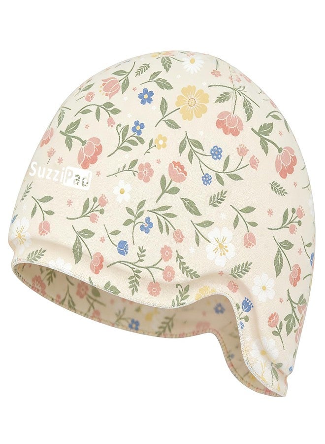 SuzziPad Cooling Cap for Chemo & Migraine, Reusable Soft Solid Gel for 360° Cold Therapy, Chemo Must Have for Women for Head Discomfort Relief, Ditsy Floral Print, Beige - Image 1