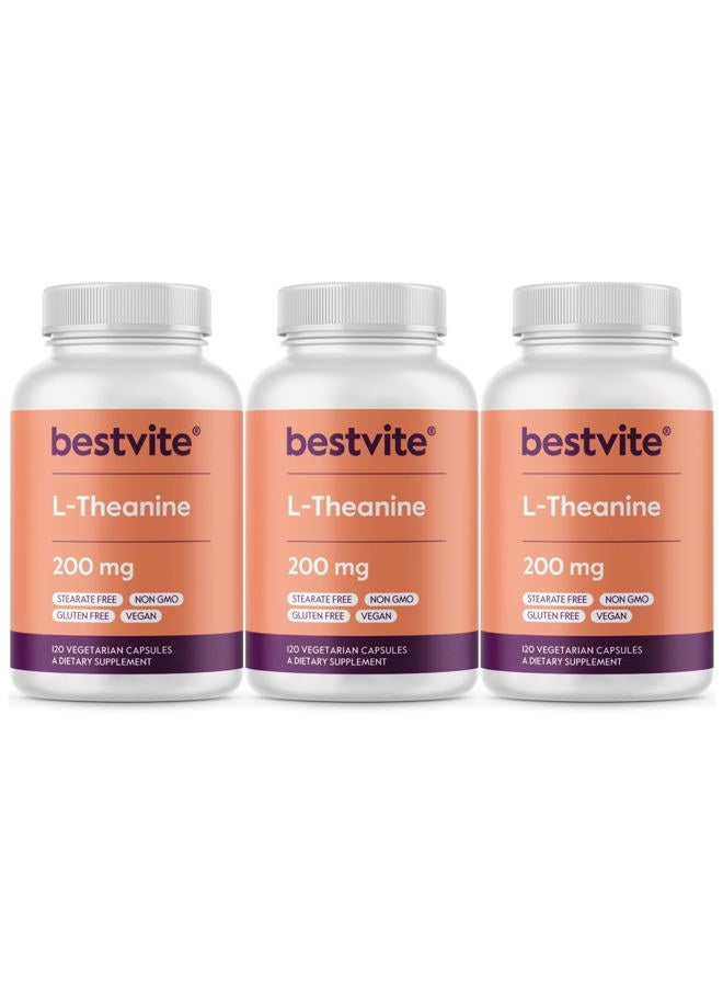 BESTVITE L-Theanine 200mg (360 Vegetarian Capsules) (120 x 3) - No Stearates - Vegan - Non GMO - Gluten Free - Image 1