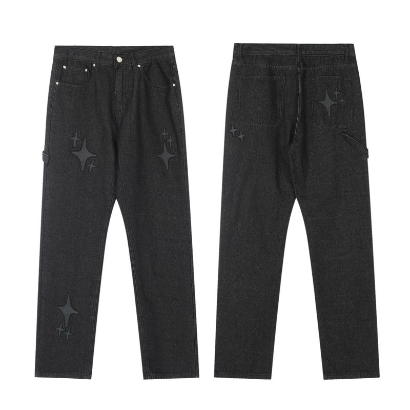 Trendy brand Broken planet new embroidered cross straight jeans spring and summer street youth trousers 8011 black  - Image 1
