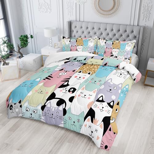 Tuzaovy Twin Cat Comforter Set for Girls Kawaii Cute Bedding Set with Cat Room Decor - Image 3