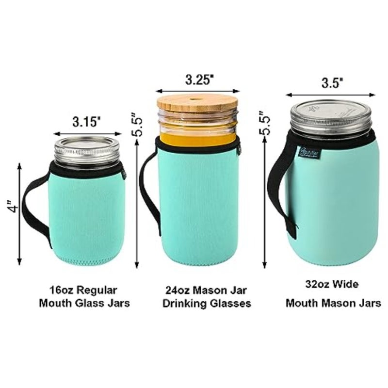 32oz Regular Mouth Mason Jar Neoprene Sleeve, Mason Jar Drinking Glasses Neoprene Cover, 32oz Wide Mouth Insulators Sleeve with Handle, Sleeve Only - Image 3