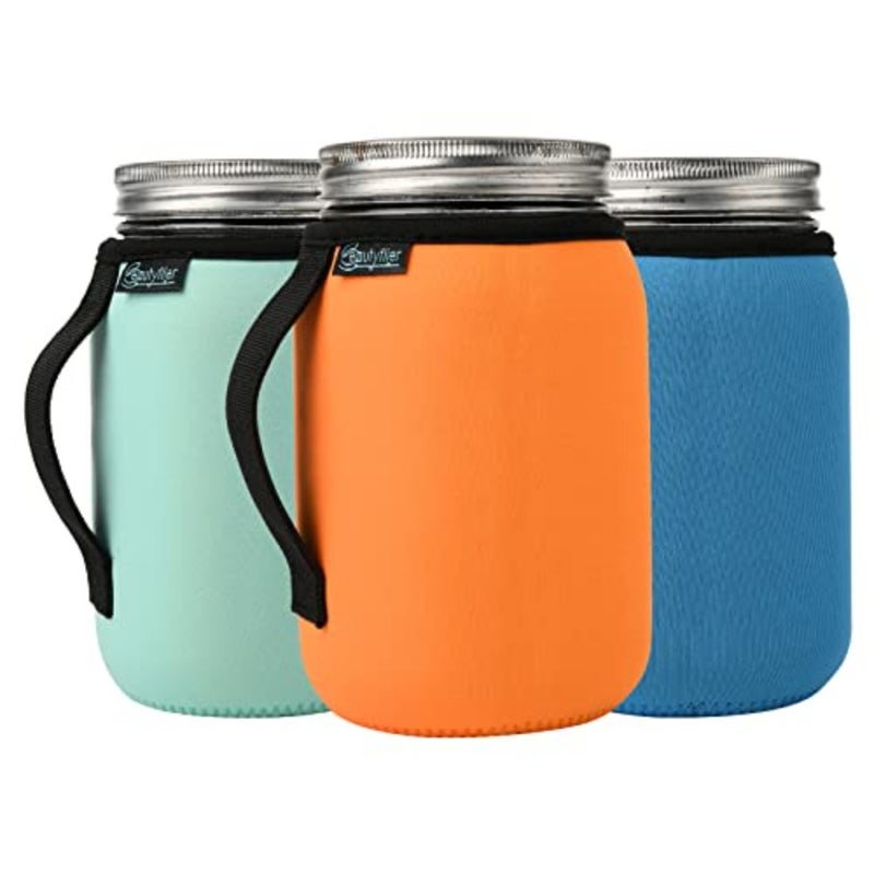 32oz Regular Mouth Mason Jar Neoprene Sleeve, Mason Jar Drinking Glasses Neoprene Cover, 32oz Wide Mouth Insulators Sleeve with Handle, Sleeve Only - Image 1