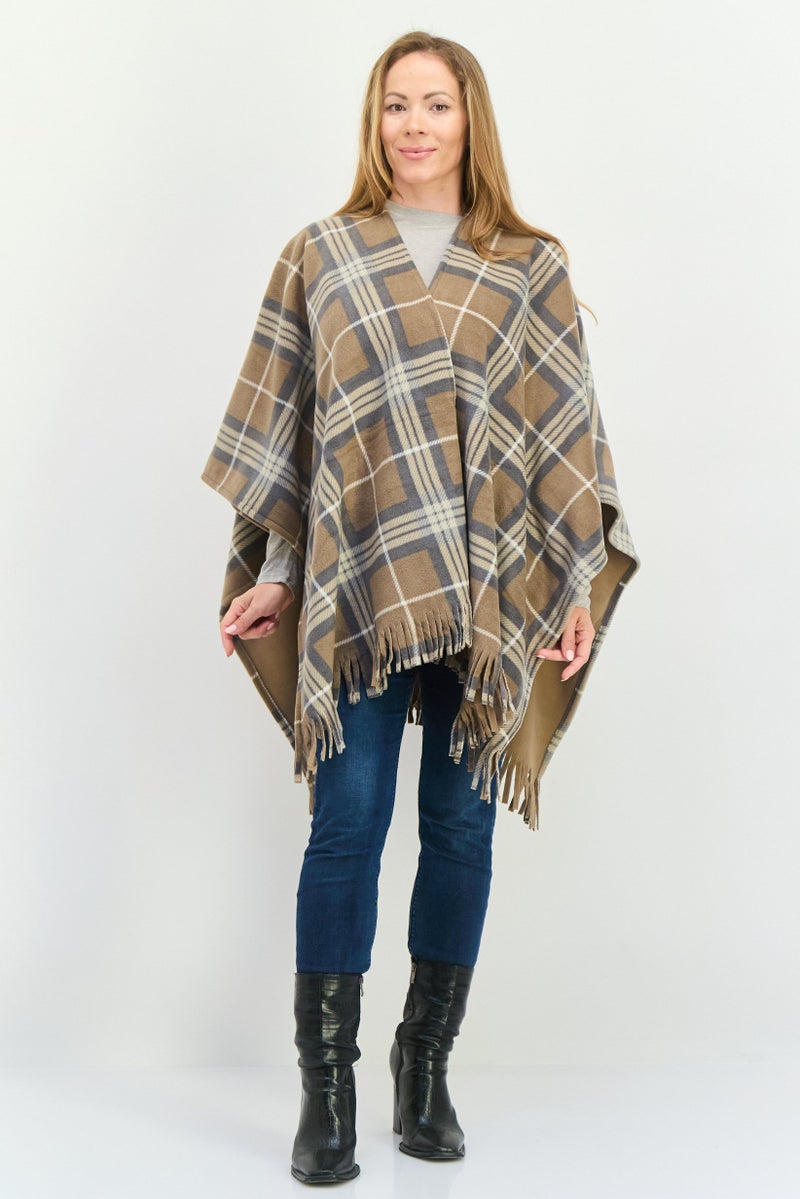 London Fog Women Split Neck Plaid Fleece Poncho, Multicolor  - Image 3