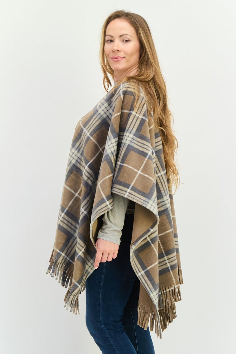 London Fog Women Split Neck Plaid Fleece Poncho, Multicolor  - Image 2