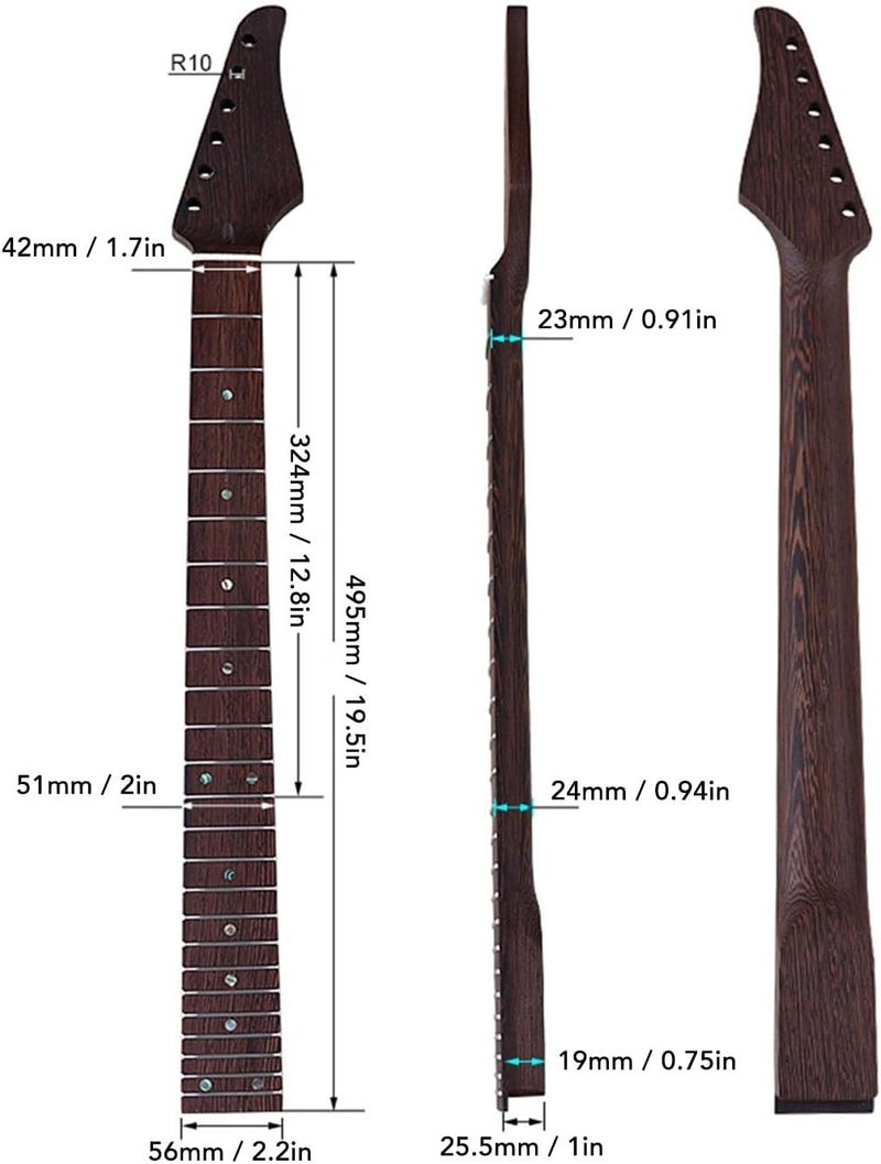 Electric Guitar Neck,Portable Wenge Wood Guitar Fingerboard Neck Replacement Parts for ST Electric Guitar - Image 2