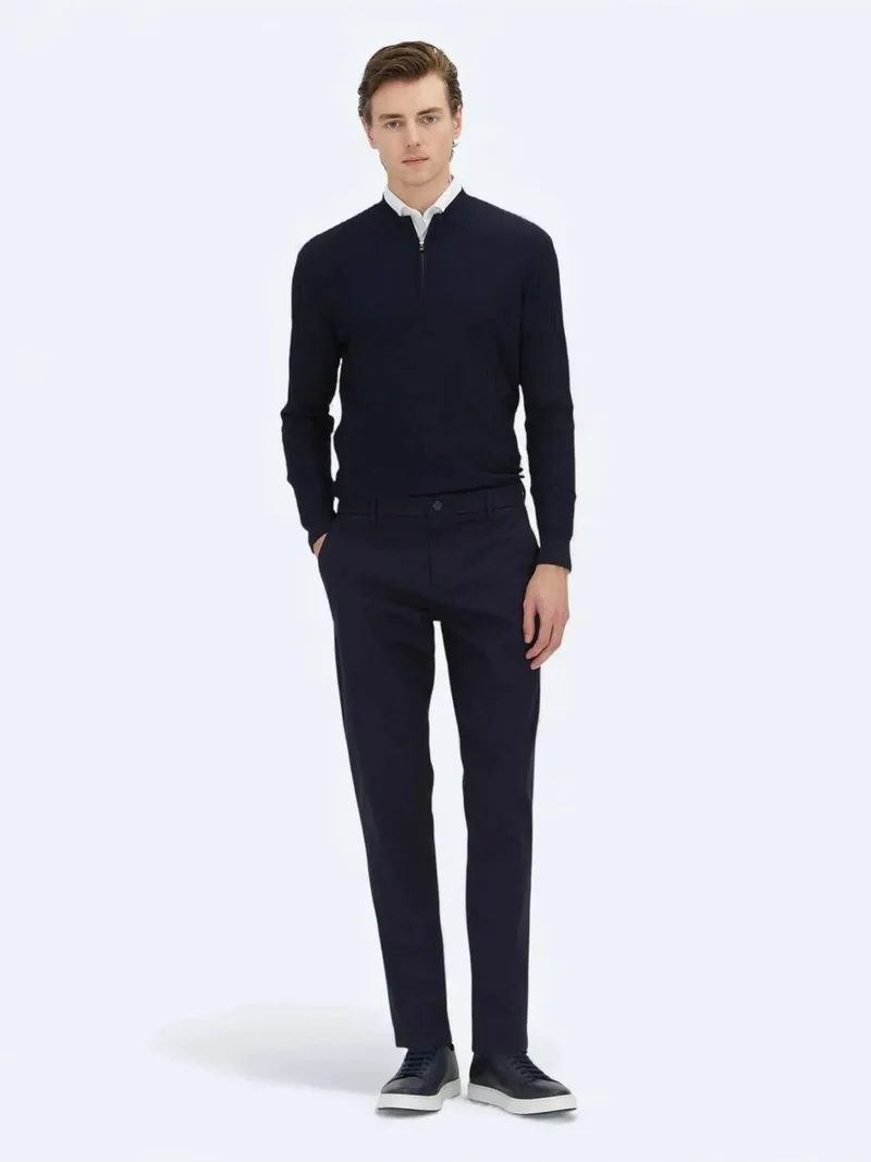 كيب بنطال قطني مخلوط، أزرق داكن، بقصة عادية