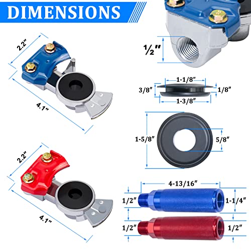 YiaChuii Gladhands with Handles, 1 Set Aluminum Emergency Glad Hand Extension Handles for Semi Trucks Trailers Freightliners Air Line 2 Seals 1 PTFE Tape - Image 2