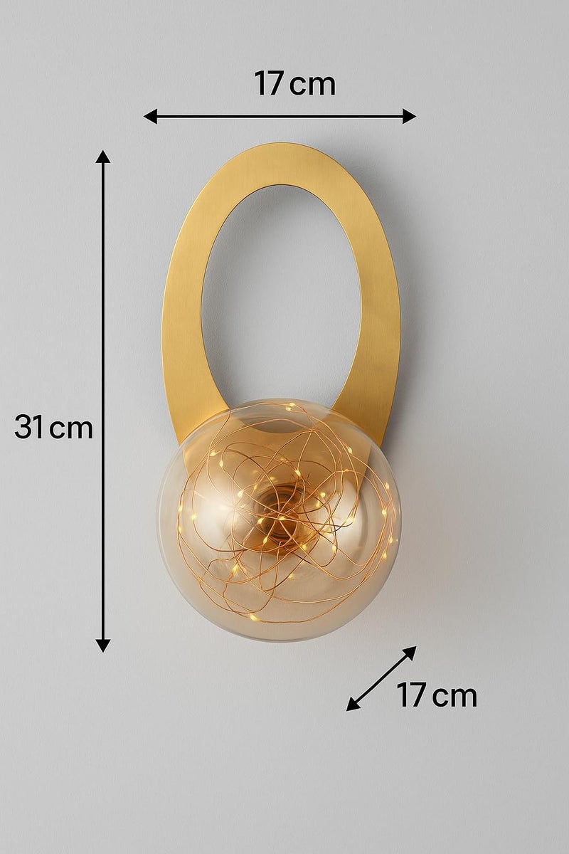 CORALTREE CORAL TREE Fairy String LED Wall Light with Glass Globe | Modern Gold Metal Wall Lamp | 31 cm Decorative Sconce with Warm Fairy Lights | Premium Indoor Wall Fixture for Living Room, Bedroom & Hallway - Image 2