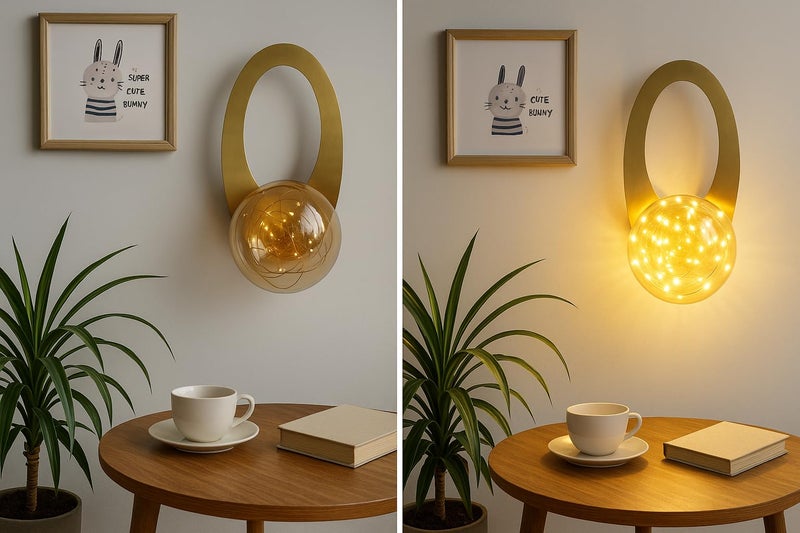 CORALTREE CORAL TREE Fairy String LED Wall Light with Glass Globe | Modern Gold Metal Wall Lamp | 31 cm Decorative Sconce with Warm Fairy Lights | Premium Indoor Wall Fixture for Living Room, Bedroom & Hallway - Image 4
