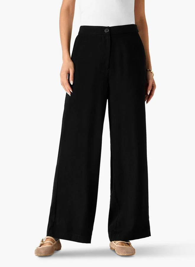 Splash FAV Regular Fit Twill Wide-Leg Trousers with Pockets