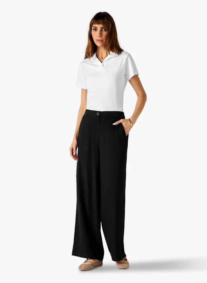 Splash FAV Regular Fit Twill Wide-Leg Trousers with Pockets