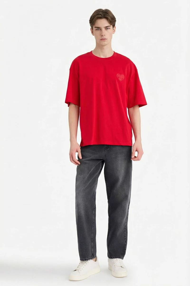 DeFacto Valentine's Day Boxy Fit Crew Neck Printed Short Sleeve T-Shirt
